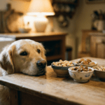Dürfen Hunde Nüsse essen? Der große Überblick Hund schaut auf verschiedene Nüsse auf dem Tisch